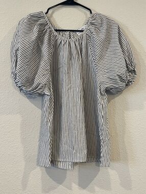 Never A Wallflower Womens Black White Metallic Stripe Puff Sleeve Blouse Size XS